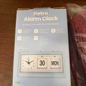GEMS Retro Analog Alarm Clock with Flip Date Display - Light Blue